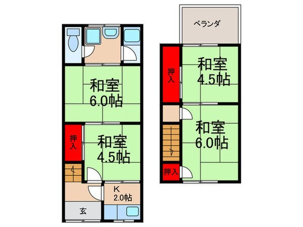 西岩田4丁目連棟貸家の物件間取画像